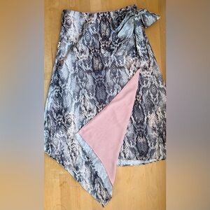 Krisa Satin Hanky Wrap Skirt, XS, Snakeskin Print, Pink/Gray/White, Made in USA